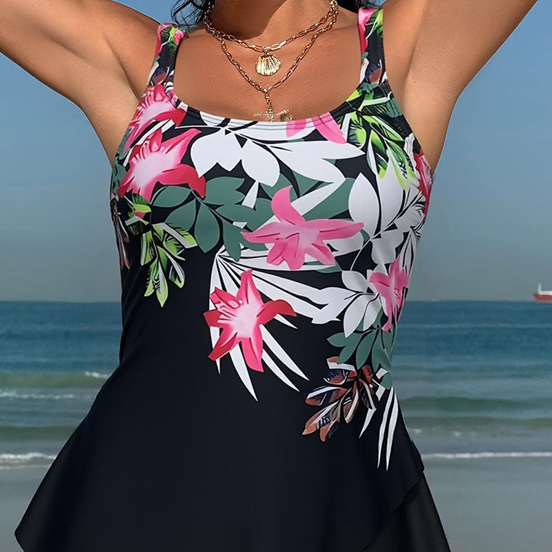 Damen Tankini Set mit floralem Oberteil und hohem Taillenslip Drune
