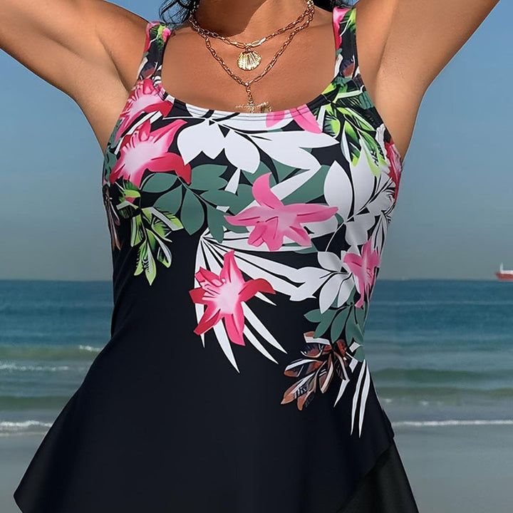 Damen Tankini Set mit floralem Oberteil und hohem Taillenslip Drune