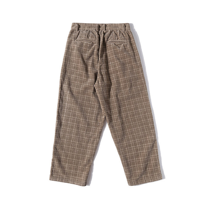 Herren Weite Cordhose mit Falten, Cropped‑Schnitt und Karomuster Drune