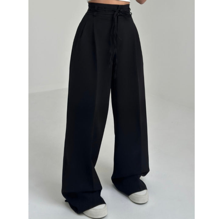 Damen Bequeme Bundfalten-Hose mit elastischem Taillenbund Drune