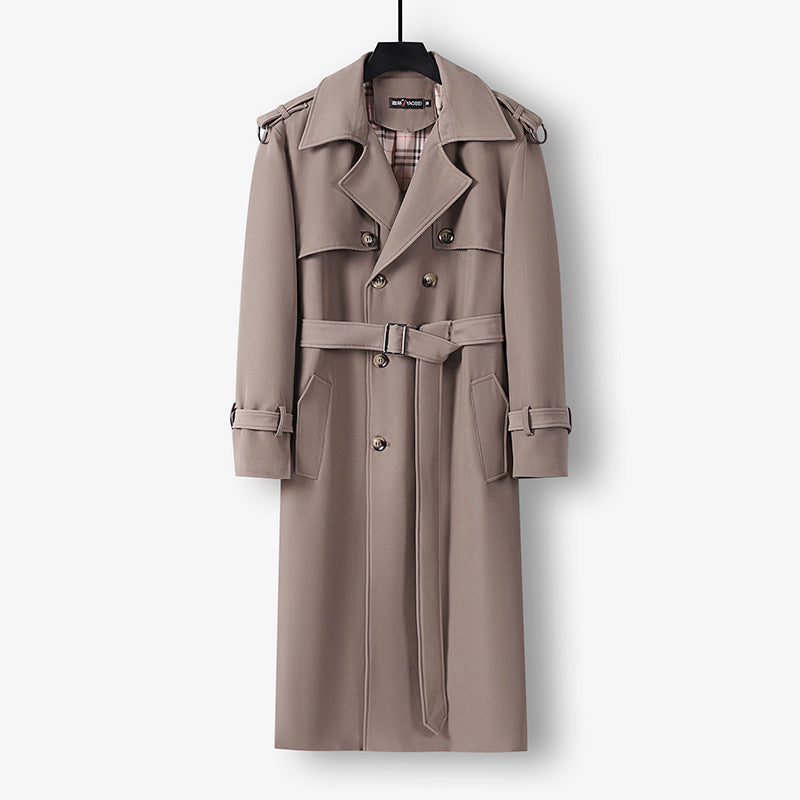 Damen Eleganter lang geschnittener Wollmix-Trenchcoat mit doppelreihiger Knopfleiste und Bindegürtel Drune