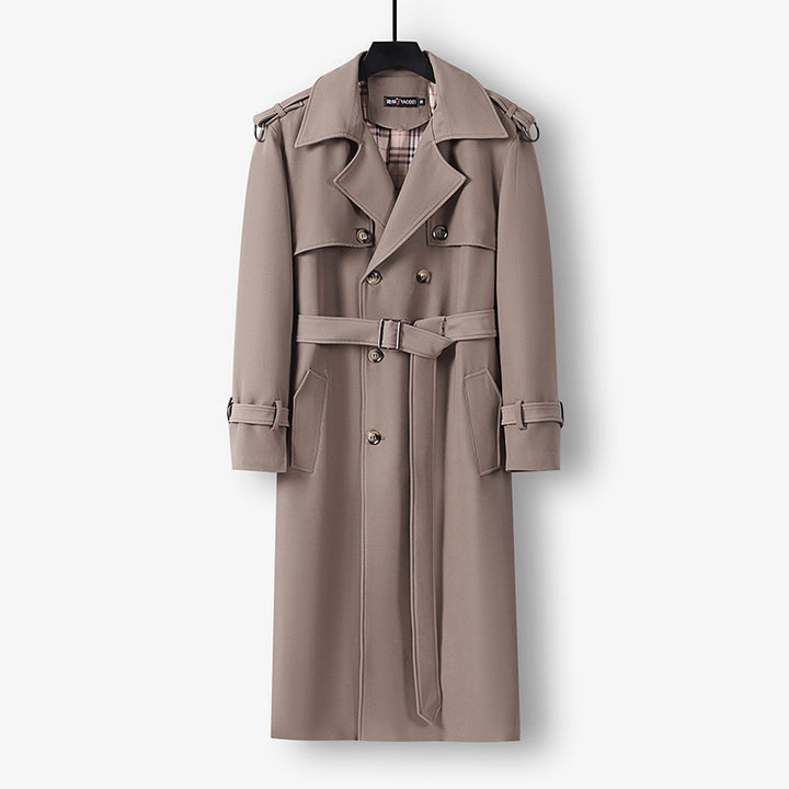 Damen Eleganter lang geschnittener Wollmix-Trenchcoat mit doppelreihiger Knopfleiste und Bindegürtel Drune