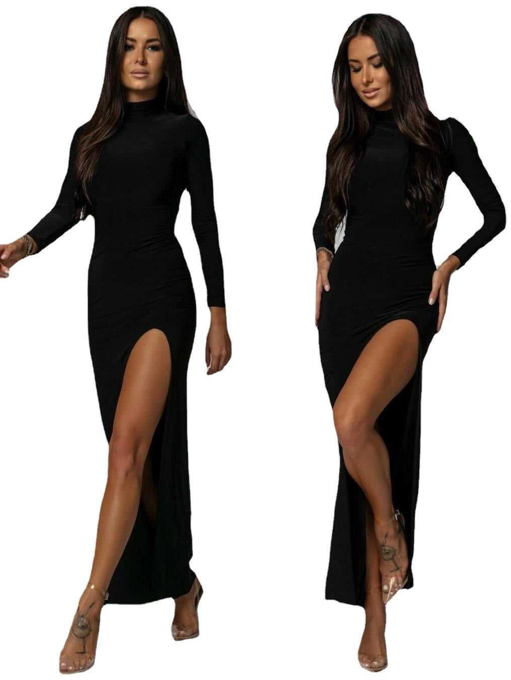 Damen Elegantes Wickelmaxikleid mit modernem Leopardenmuster und hochgeschlitztem Design Drune