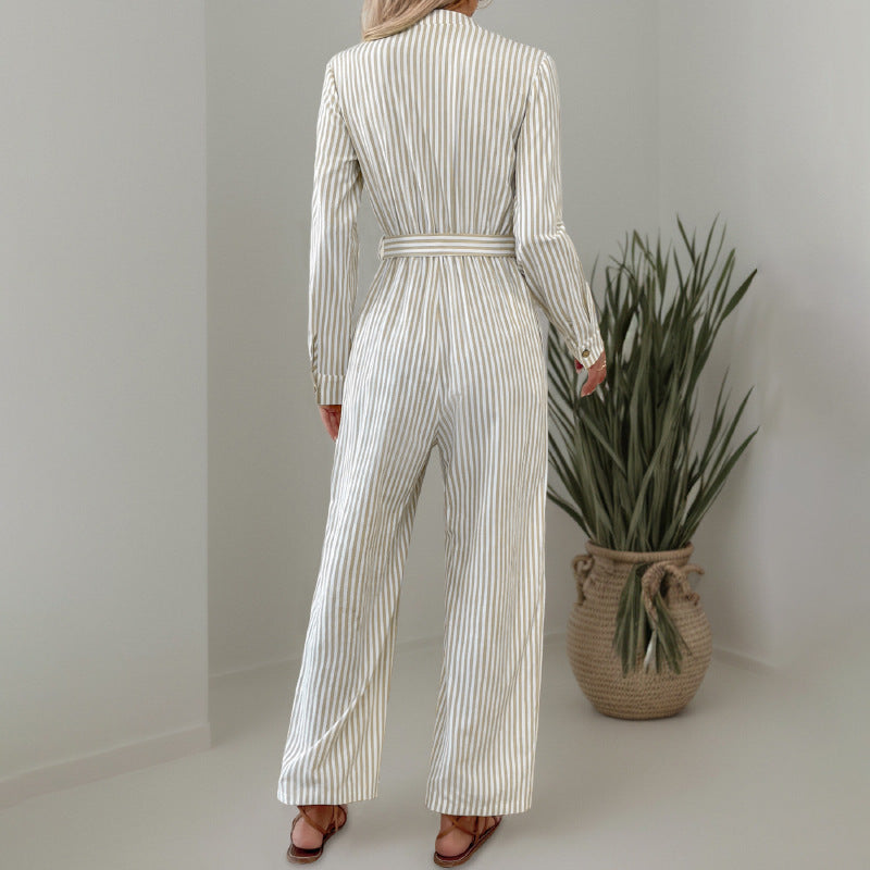 Damen Eleganter Jumpsuit mit schmalem Gürtel und Knopfdetails Drune