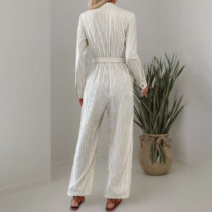 Damen Eleganter Jumpsuit mit schmalem Gürtel und Knopfdetails Drune