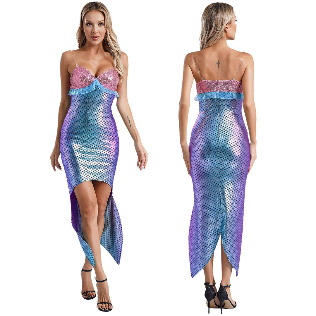 Damen Glamouröses Meerjungfrau-Kleid mit asymmetrischem Saum und schimmerndem Oberteil Drune