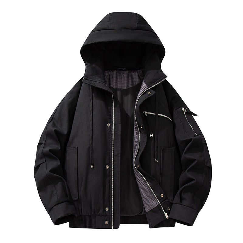 Herren Utility-Kapuzenjacke mit Reißverschluss, multifunktionalen Taschen und elastischem Saum Drune