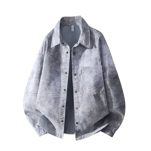 Herren Oversize-Hemdjacke mit Vintage-Waschung und Druckknopffront Drune