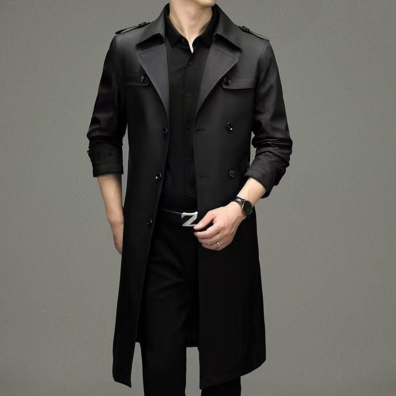 Herren Doppelreihiger taillierter Trenchcoat mit Schulterklappen Drune