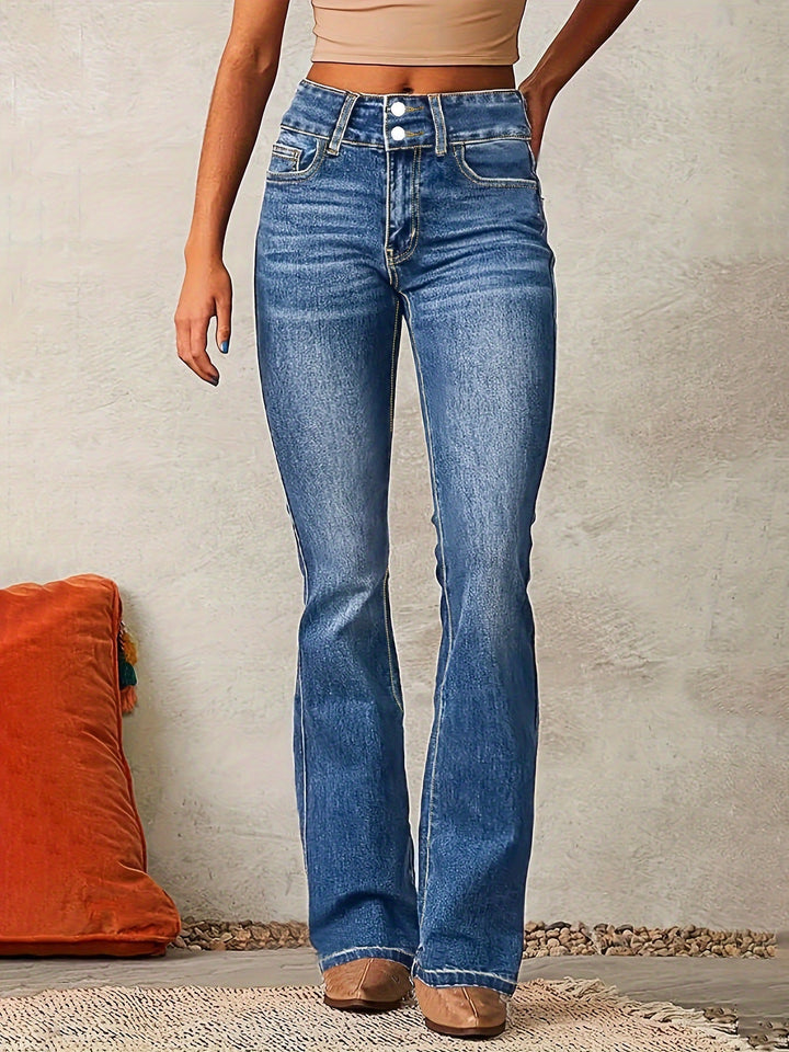 Damen Hochtaillierte Bootcut Jeans Drune