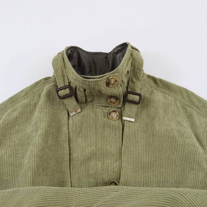 Damen Taillierte Cord‑Kurzjacke mit Bindegürtel, hohem Stehkragen und Pattentaschen Drune
