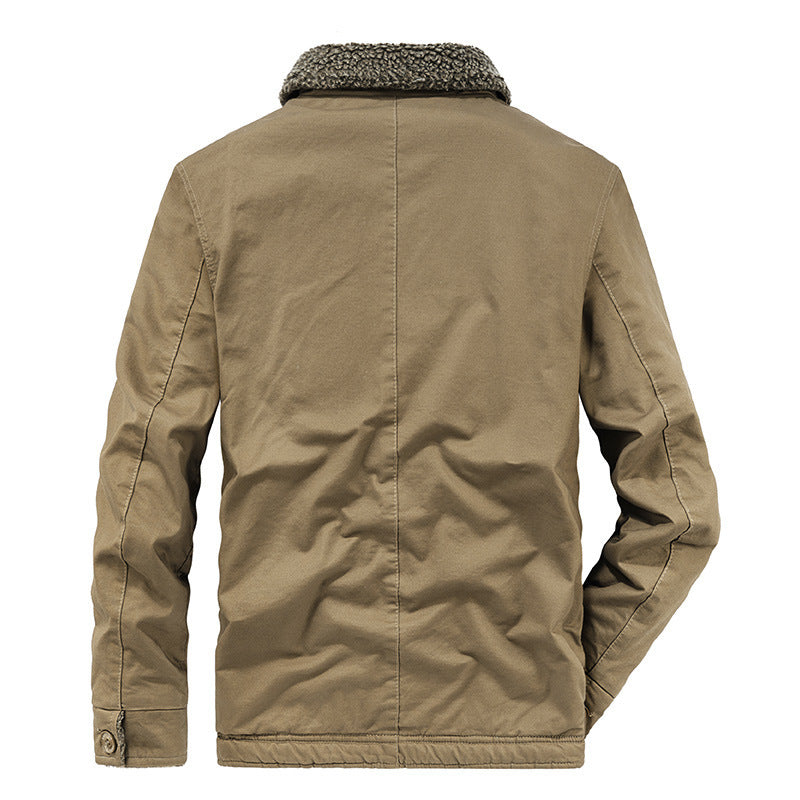 Herren Canvas-Workerjacke mit durchgehendem Teddyfutter, Stehkragen und Kordelzug Drune