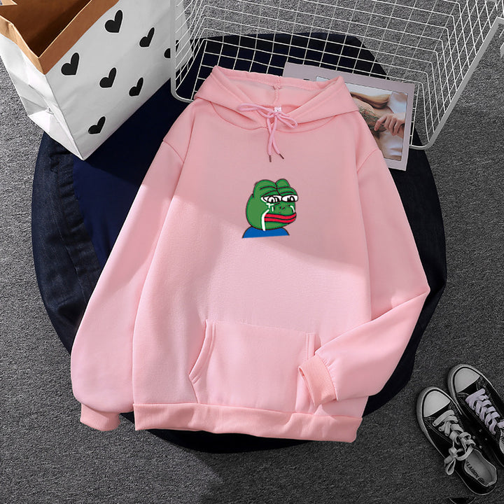 Unisex nan relaxed-fit Kapuzenpullover mit weichem Fleece-Futter, Kängurutasche und gesticktem Frosch-Emblem Drune