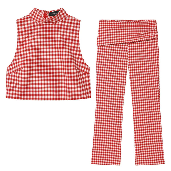 Damen Highwaist Karierte Hose mit Umschlagbund und weitem Bein Drune