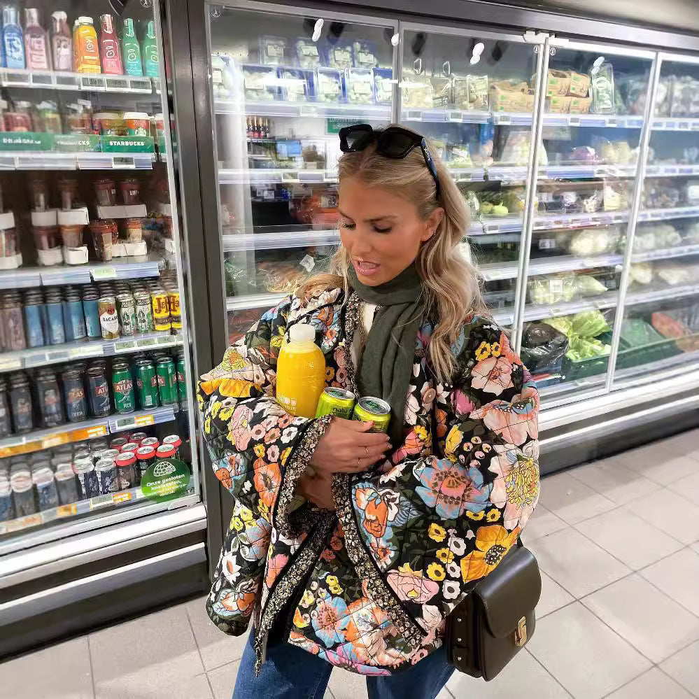 Damen gesteppte Blumenjacke mit luxuriösem Innenfutter Drune