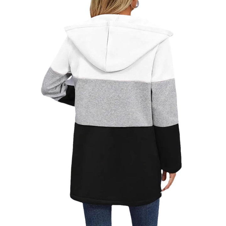 Damen Kapuzen-Farbblock-Mantel mit durchgehendem Reißverschluss, oversized Schnitt und mittellanger Silhouette Drune