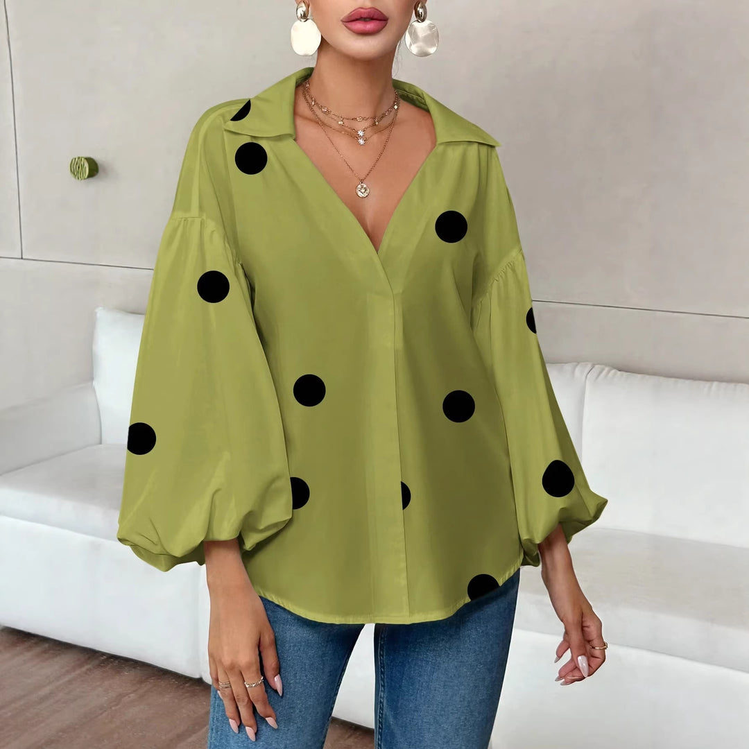 Damen Oversize-Bluse mit voluminösen Puffärmeln und Punktmuster Drune