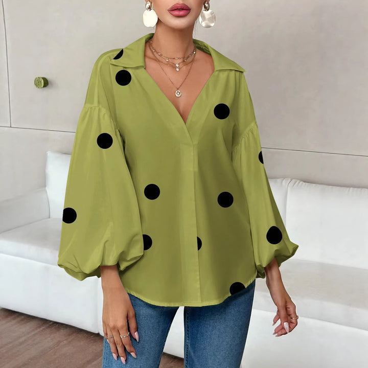 Damen Oversize-Bluse mit voluminösen Puffärmeln und Punktmuster Drune