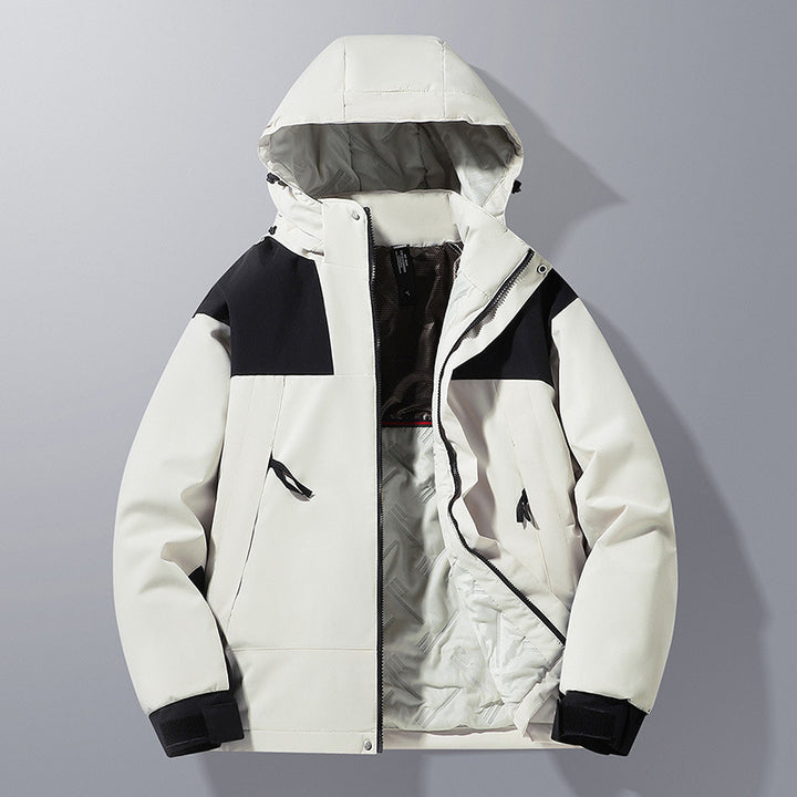 Herren Softshell-Isolationsjacke mit Kapuze, kontrastbesatz und verstellbaren Klettmanschetten Drune