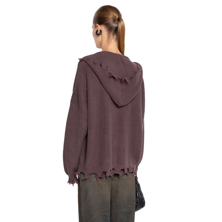 Damen lässiger Kapuzenpullover mit modischem Riss-Design und weit geschnittenen Ärmeln Drune