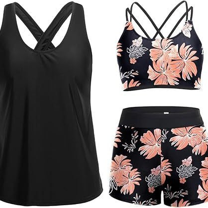 Damen Sportliches Tankini-Set mit floralem Oberteil und Shorts Drune