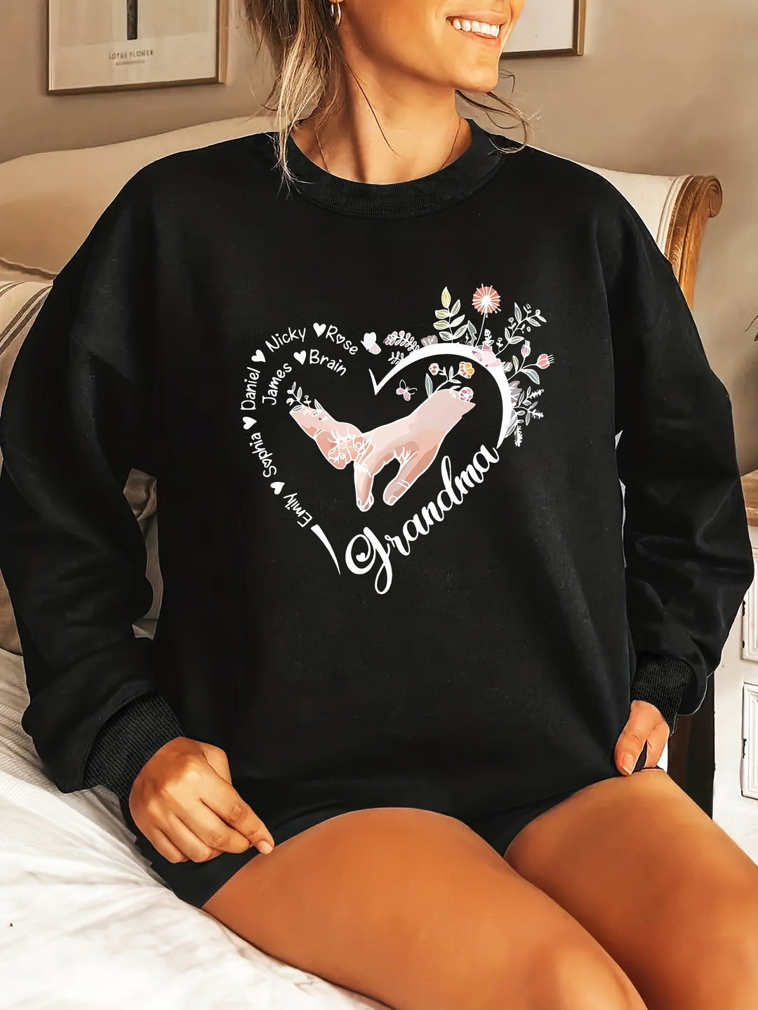 Damen entspannter Pullover mit Blumenmotiven Drune