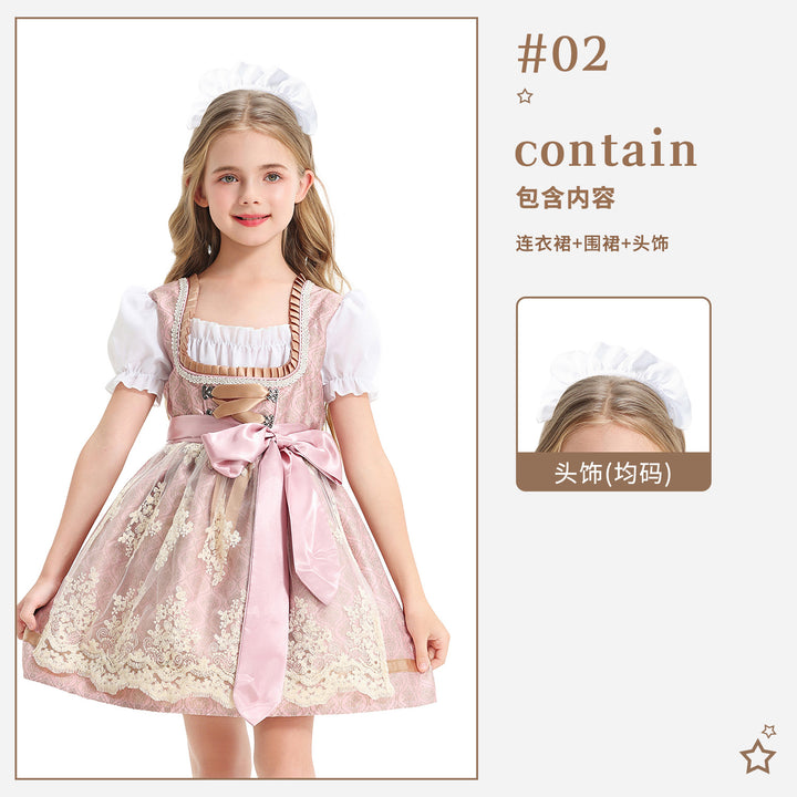 Damen nan festliches Kinderdirndl mit Spitzenoberteil, Satin-Schürze und Puffärmeln Drune