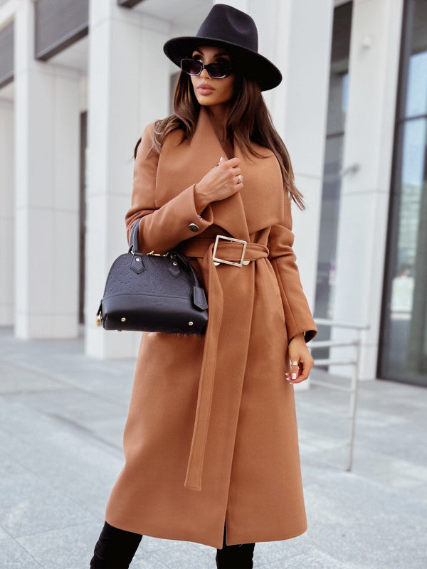 Damen Eleganter Trenchcoat mit Gürtel und strukturiertem Stoff Drune