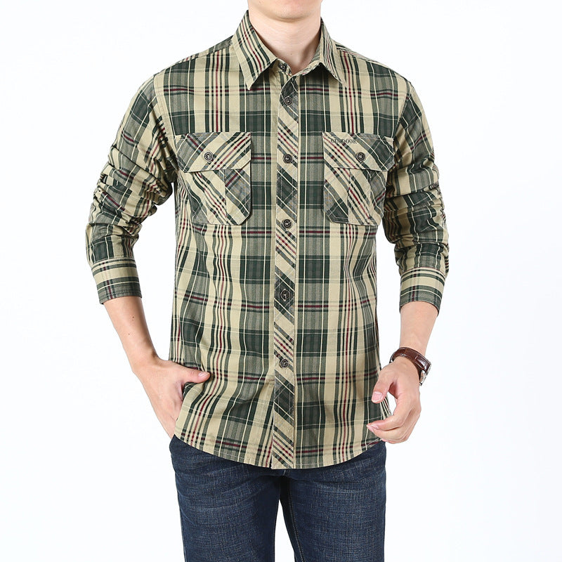 Herren Kariertes Baumwoll‑Overshirt mit Brustpattentaschen Drune