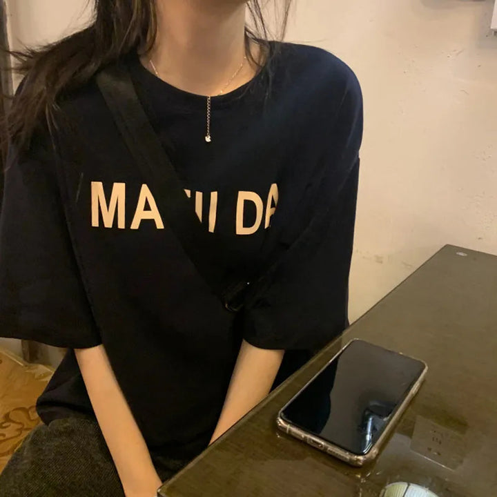 Damen Komfortables T-Shirt mit auffälligem Schriftzug Drune