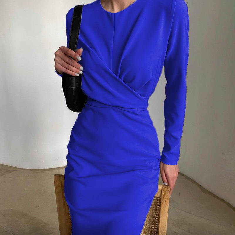 Damen figurbetontes Wickelkleid mit langen Ärmeln und elegantem Schnitt Drune
