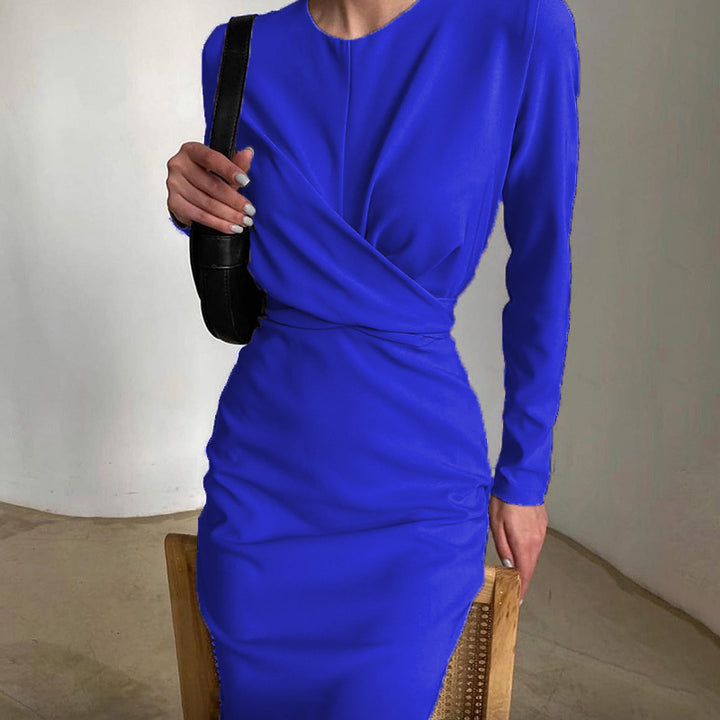 Damen figurbetontes Wickelkleid mit langen Ärmeln und elegantem Schnitt Drune