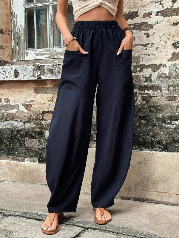 Damen Weite Leinen-Relaxhose mit praktischen Eingrifftaschen Drune