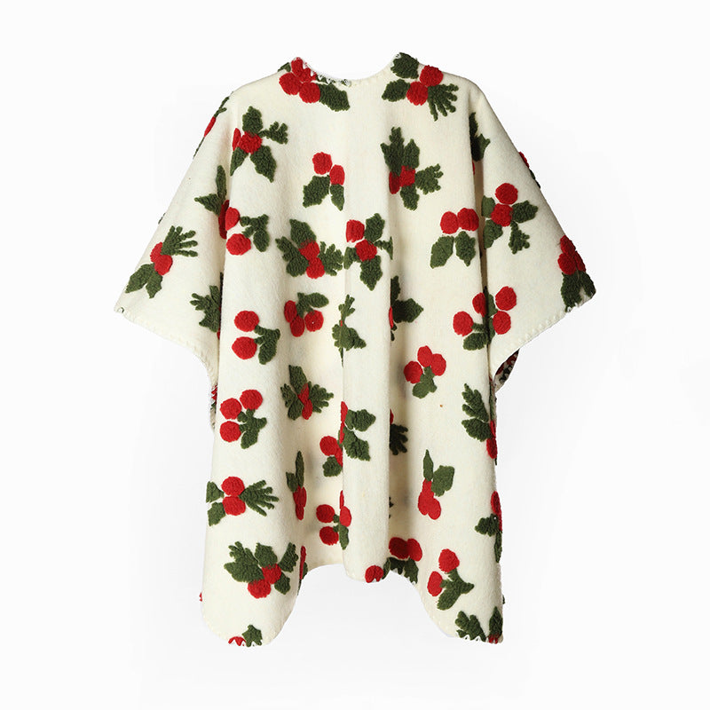 Damen Capeponcho mit kirschigem Relief‑Jacquard und kastigem Oversize‑Schnitt Drune
