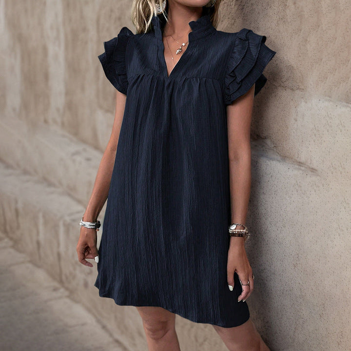 Damen Sommerliches Tunika-Kleid mit Rüschenärmeln und lockerer Passform Drune