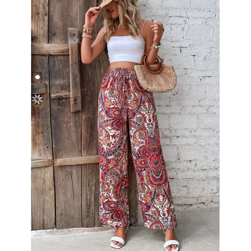 Damen Palazzo-Hose mit elastischem Bund und nostalgischem Paisleymuster Drune