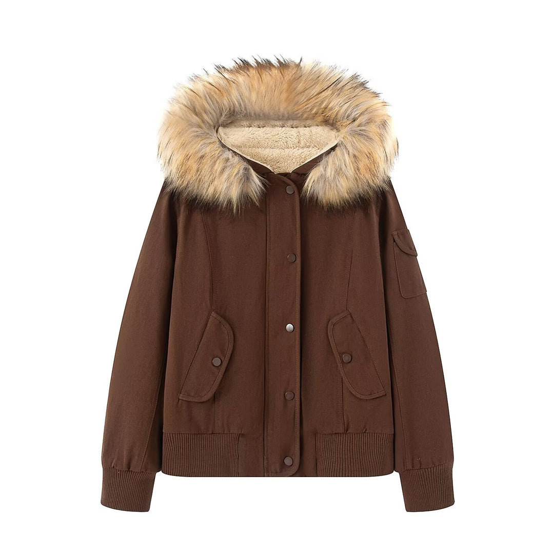 Damen Thermo-Parka mit Teddyfutter und abnehmbarer Fellkapuze Drune