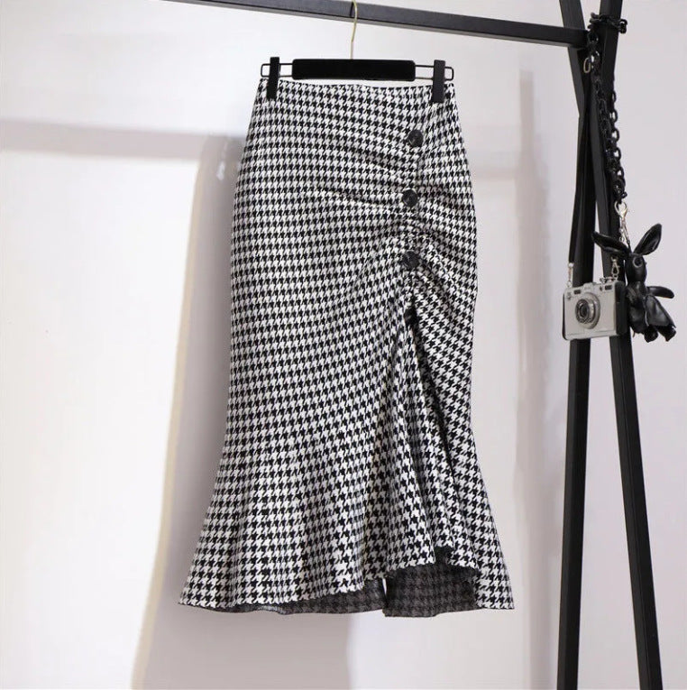 Damen Eleganter, figurbetonter Midi-Rock mit Knopfdetails Drune