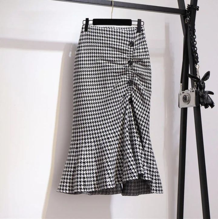 Damen Eleganter, figurbetonter Midi-Rock mit Knopfdetails Drune