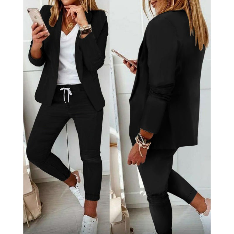 Damen Zweiteiliges Stretch-Jersey-Blazer-Set mit Kordelzug-Jogginghose Drune