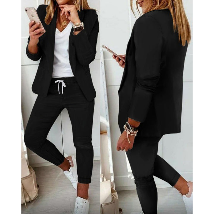 Damen Zweiteiliges Stretch-Jersey-Blazer-Set mit Kordelzug-Jogginghose Drune