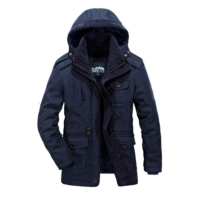 Herren Thermo-Canvas-Parka mit Sherpa-Innenfutter, abnehmbarer Kapuze und Multifunktions-Taschen Drune