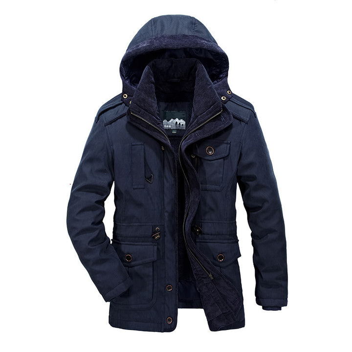 Herren Thermo-Canvas-Parka mit Sherpa-Innenfutter, abnehmbarer Kapuze und Multifunktions-Taschen Drune