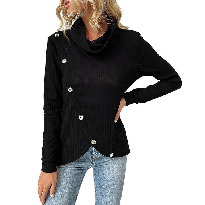 Damen Elegantes Strickoberteil mit Schalkragen und Knopfdetails Drune