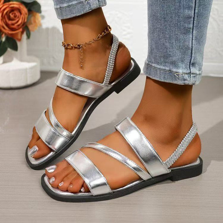 Damen Flache Sandalen mit überkreuzten Riemen und rutschfester Sohle Drune