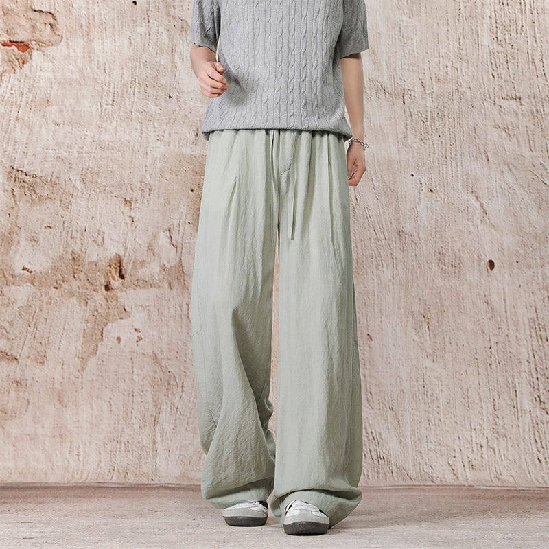 Unisex Weite Leinenoptik-Relaxhose mit Tunnelzugbund & extra weitem Bein Drune