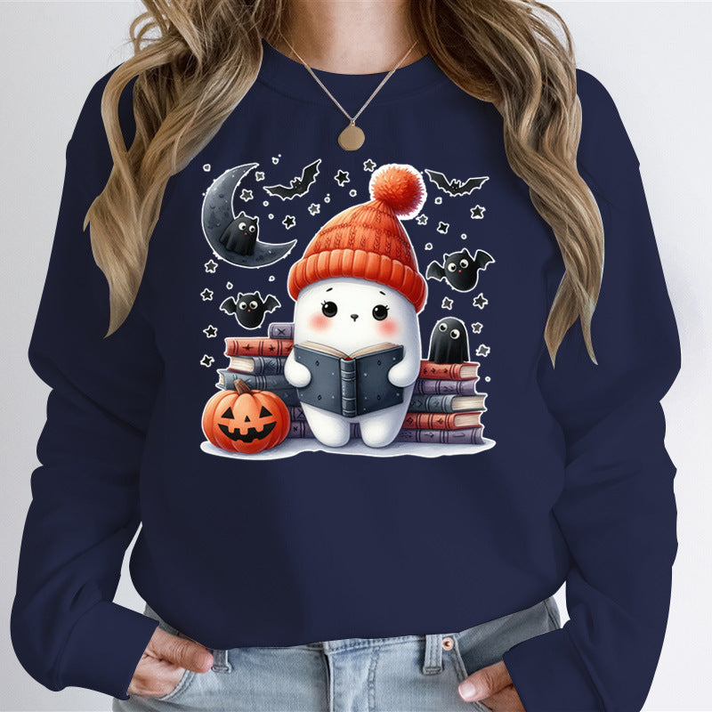 Damen Sweatshirt mit niedlichem Halloween-Motiv und Bücher-Design Drune