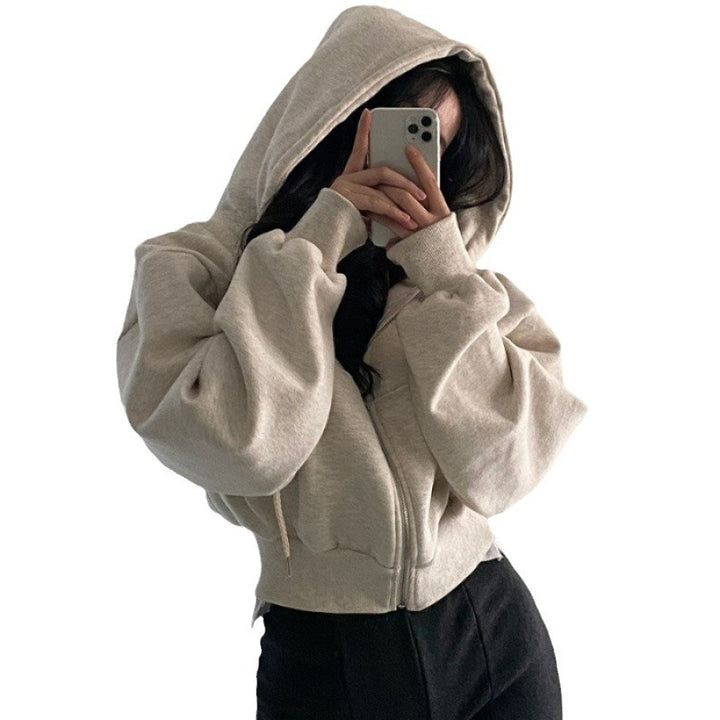 Damen cropped Kapuzenjacke mit Kängurutasche Drune