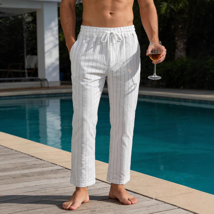 Herren Entspannte Pinstripe-Freizeithose mit elastischem Bund und Kordel Drune