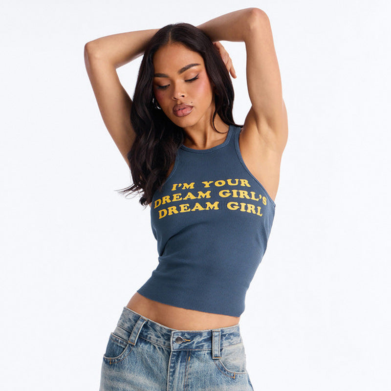 Damen Crop-Top mit kreativem Schriftzug und figurbetontem Schnitt Drune
